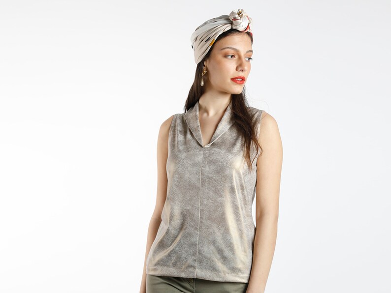 Evening Top Sleeveless Shirt Gold Shirt Metallic Top Faux Etsy