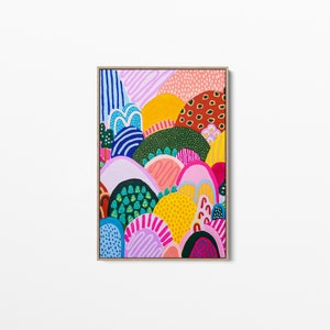 Bunte lebendige Landschaft - Leinwand Kunstdruck gerahmt