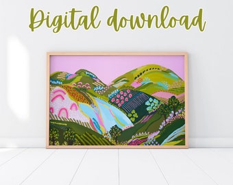 Lilac abstract green mountain landscape (DIGITAL DOWNLOAD)