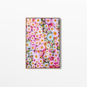 Rosa Gänseblümchen Landschaft - Leinwand Kunstdruck gerahmt