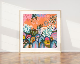 Sunset over mountain - Abstract landscape art print (unframed)