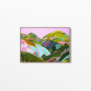 Kleurrijke roze luchten berglandschap - ingelijste canvas art print