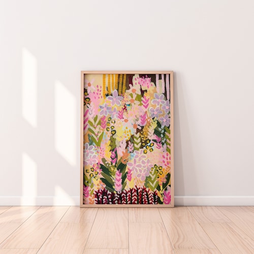 Pink Daisy Field Landscape Framed Canvas Art Print Etsy