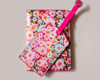 Pink floral luggage tag