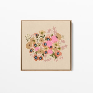 Neutrale Rosen MohnblumenStrauß - gerahmt Leinwand Kunstdruck