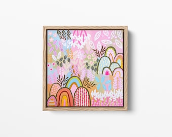 Pastel abstract mountain floral  - framed canvas art print