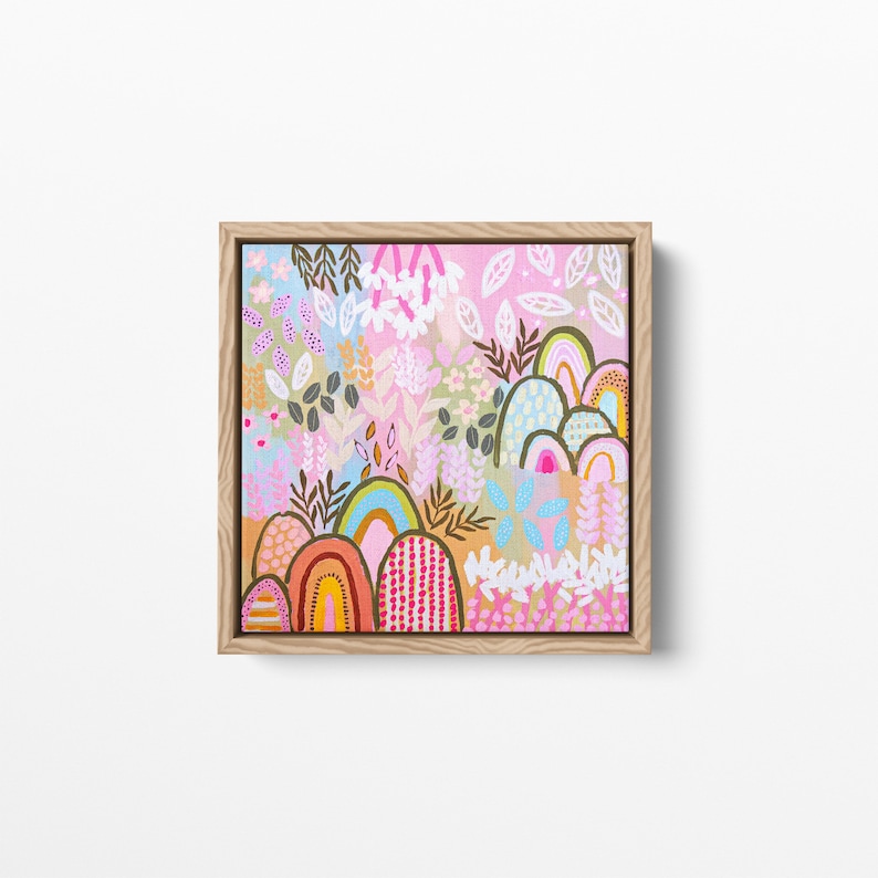 Pastel abstract mountain floral framed canvas art print image 1