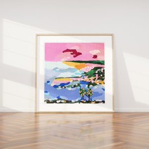 Pink sky beach landscape - scenic art paper print (unframed)