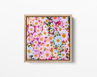 Colourful pink daisy wildflower - framed canvas art print