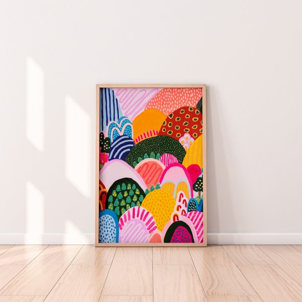 Colourful mountain abstract - Landscape Art Paper Print