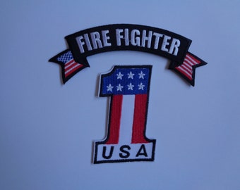 American Fire Fighter Patch Iron On Or Sew On Patches Embroidered USA Fireman Patch