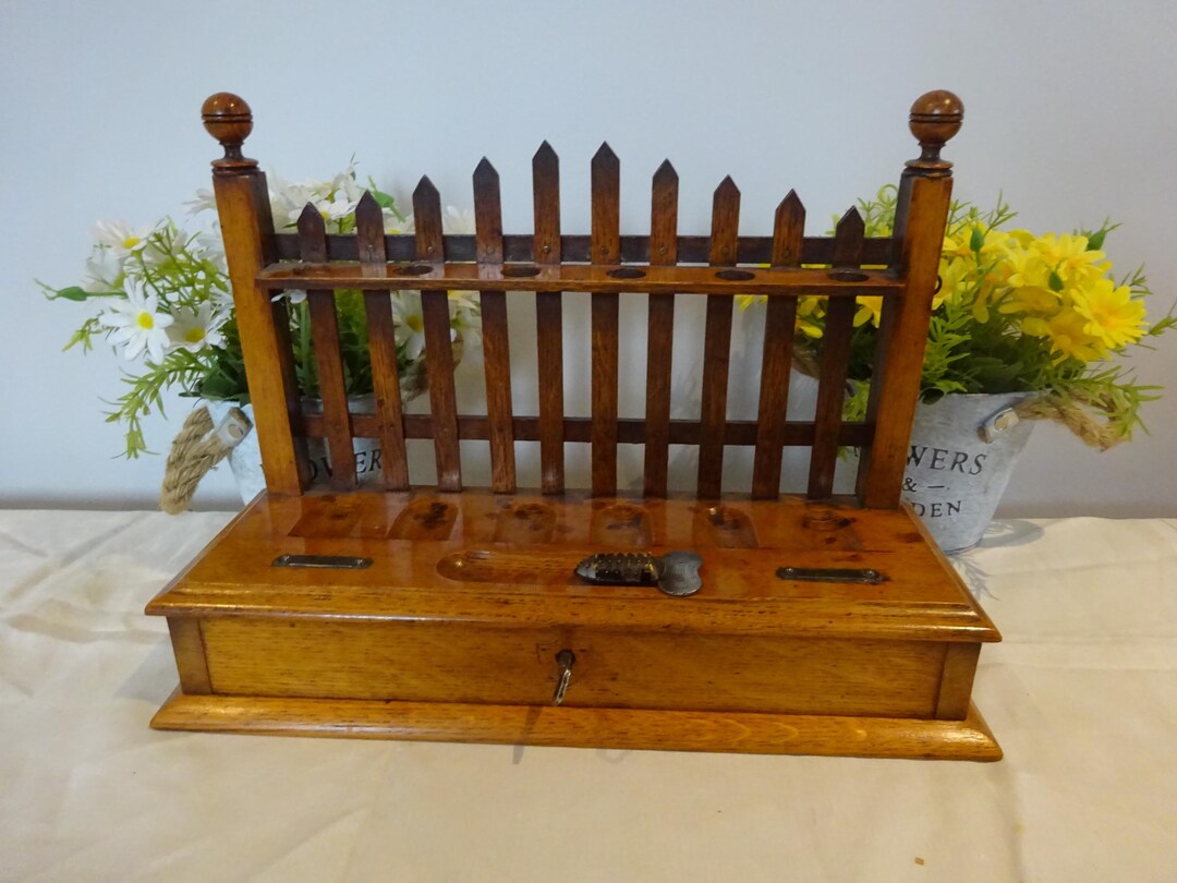 Late Victorian Oak Pipe Rack / Pipe Stand With Tobacco Draw With Key in ...