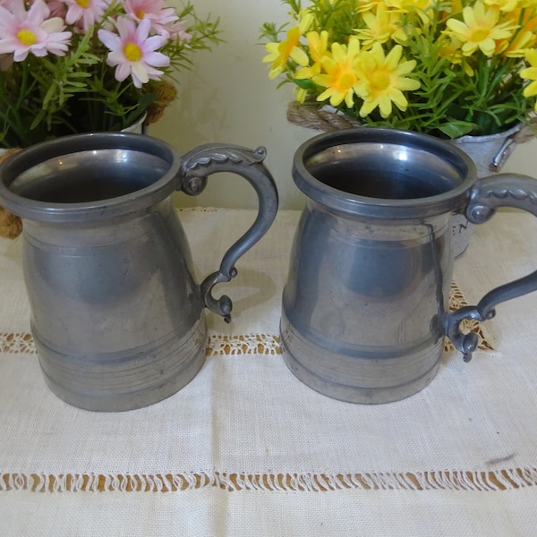 Vintage pair of pewter Tankards matching pair of English pewter pint tankards lovely condition