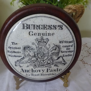 Rare Victorian Porcelain Potlid Burgess&#39;s Genuine Anchovy Paste 11 x 11 cm