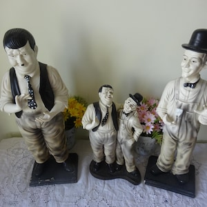 3 Large Vintage ceramic hand painted statuettes of Laurel & Hardy   Stan Laurel  Oliver Hardy the 45 x 14 x 11 cm