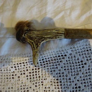 Vintage Hazelwood walking stick with polished antler handle & tip Hiking pole / rambling stick 114 cm