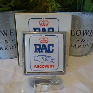 Vintage Boxed Royal Automobile recovery  club chrome car badge  / grill badge car mascot in really good condition 8 x 8 cm
