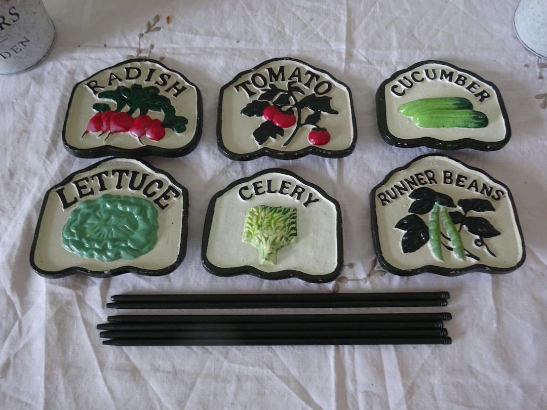 Metal Herb Markers - Cast Iron Hand Painted Vegetable / Salad / Flower ...