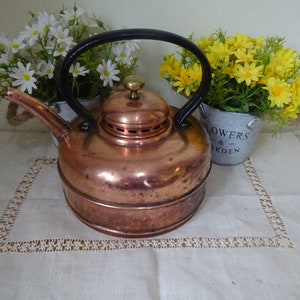 Vintage  Copper Kettle  Great Condition Well Polished Fireside Companion Copper and Brass Kettle for kitchen