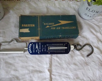 Vintage Salter Weighing scales in original box balance scales for air travelers in perfect condition rare set of air travelers luggage scale