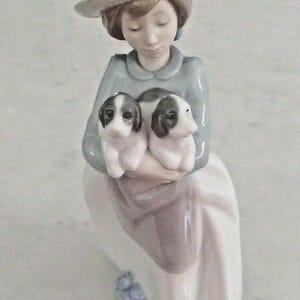 NAO Lladro figurine &quot;What an armful retired collectible porcelain girl with puppies,girl in summer dress with dogs,home decor #1156