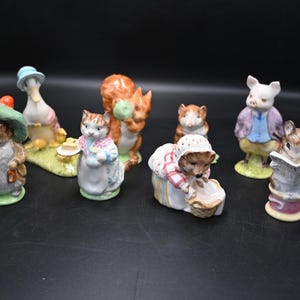 Vintage John Beswick Beatrix Potter Figurer Pigling Bland Tailor Tiggy Winkle Timmy Willie Ribby Ekorre Nutkin Benjamin Jemima & Ankungar