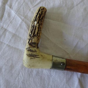 Vintage Hartholz Gehstock mit Horngriff & Silbermanschette mit Messingkappe Spitze 88 cm