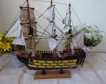 Hand made oak ship five mast British frigate sailing ship maritime display nautical interest galleon clipper