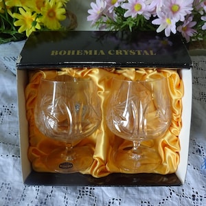 Pair of Bohemia crystal brandy glasses in unused condition 25 cl