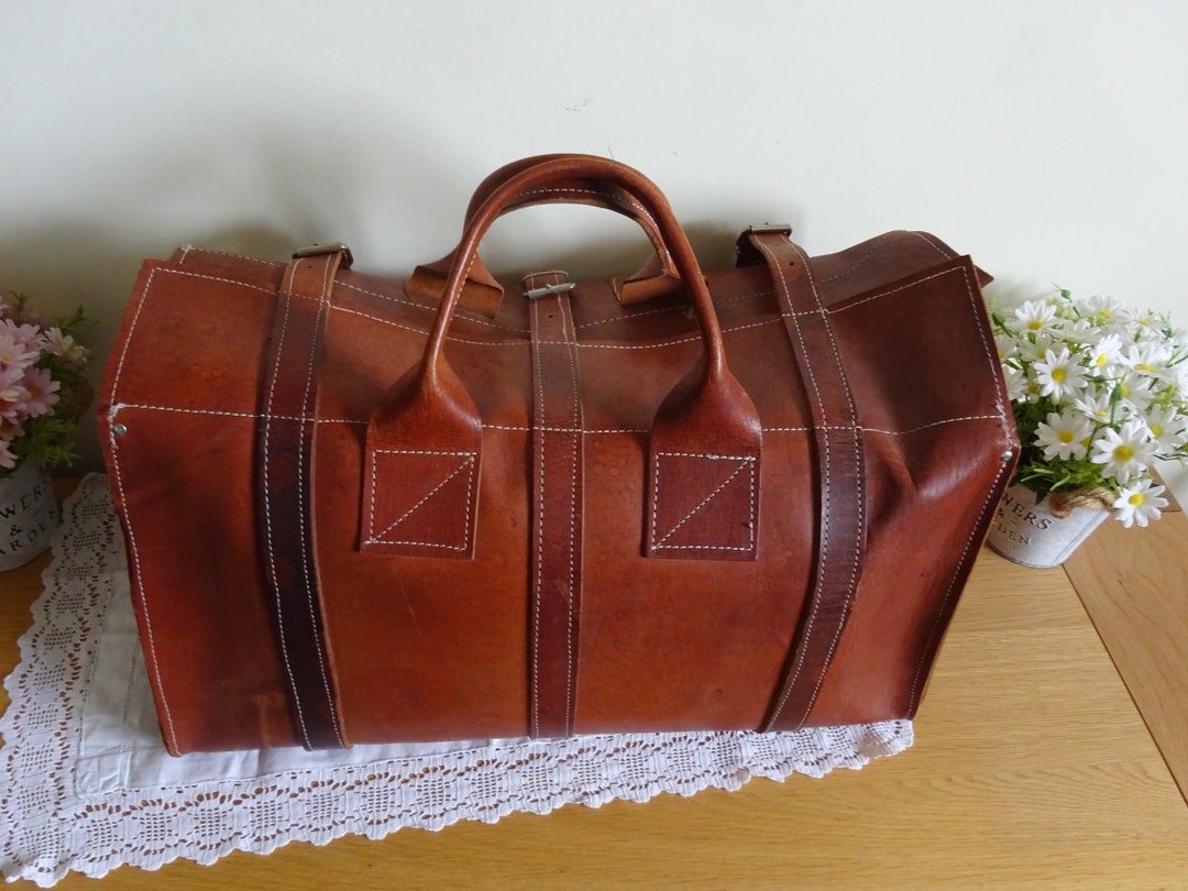 Vintage Leather Sports Bag / Travel Bag Hand Stitched Leather Etsy