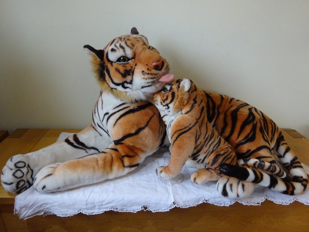 Large Plush Tiger Teddy & Cub in Immaculate Condition Looks Fantastic