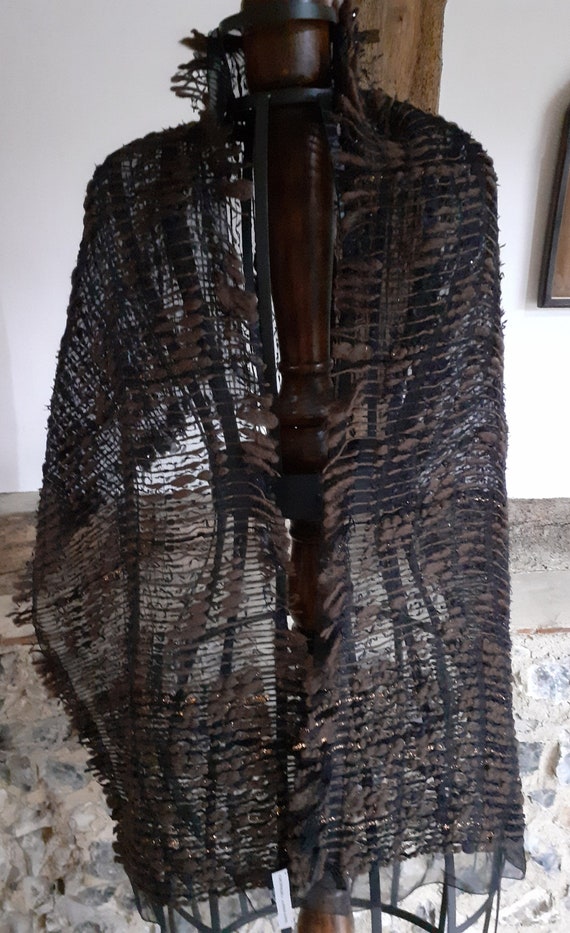 Giorgio Armani black silk & lace / wool shawl unus