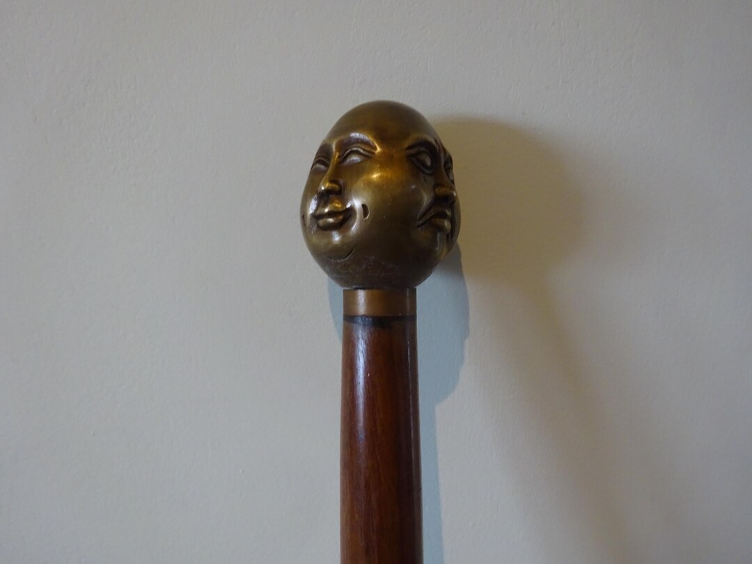 Vintage Gentleman's Hardwood Cane Walking Stick Brass Pommel Handle in ...