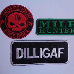 Dilligaf Motorcycle Slogan Patch Iron On Or Sew On Patches Embroidered Milf Hunter Free Rider Patch