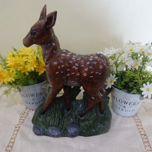 Vintage cast iron door stop deer / fawn hand painted lovely condition 33 x 23 x 9 cm