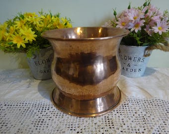Vintage zware koperen plantenbak bloempot in prachtig gepolijste staat 15 x 18 x 18 cm