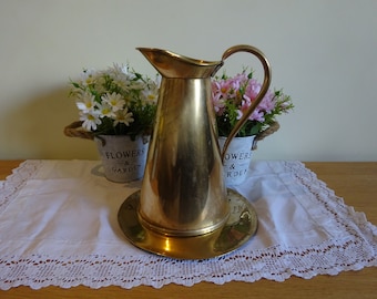 Vintage Polished Brass Water Jug on a Polished Brass Charger / Plate Fireside Companion
