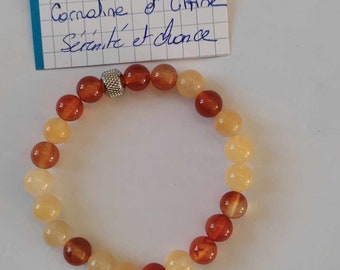 Bracelet de gemme naturel Cornaline et citrine perle de 10 mm ; Sérénité et chance