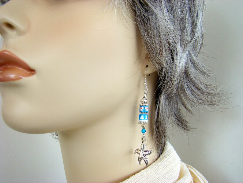 Southwest Style Paper Bead Earrings Long Earrings Dangle Earrings Southwest Style Jewelry Beaded Earrings Paper Bead Earrings