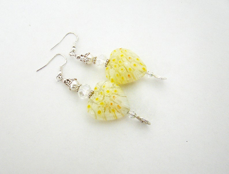 Long Earrings Yellow Heart Earrings Beaded Earrings Dangle Earring Yellow Earrings Pierced Earring Drop Earrings Handmade Earrings