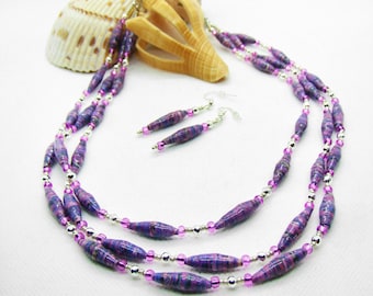 Purple Paper Beaded Necklace, Purple Jewelry, Beaded Necklaces, Paper Bead Jewelry, Handmade Necklaces, Layered Necklaces