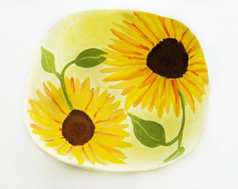 Sunflower Bowl, Sunflower Decor, Sunflower Art, Handmade Sunflower Bowls, Paper Sunflowers, Sunflower Paper Mache Bowl, Recycled Art