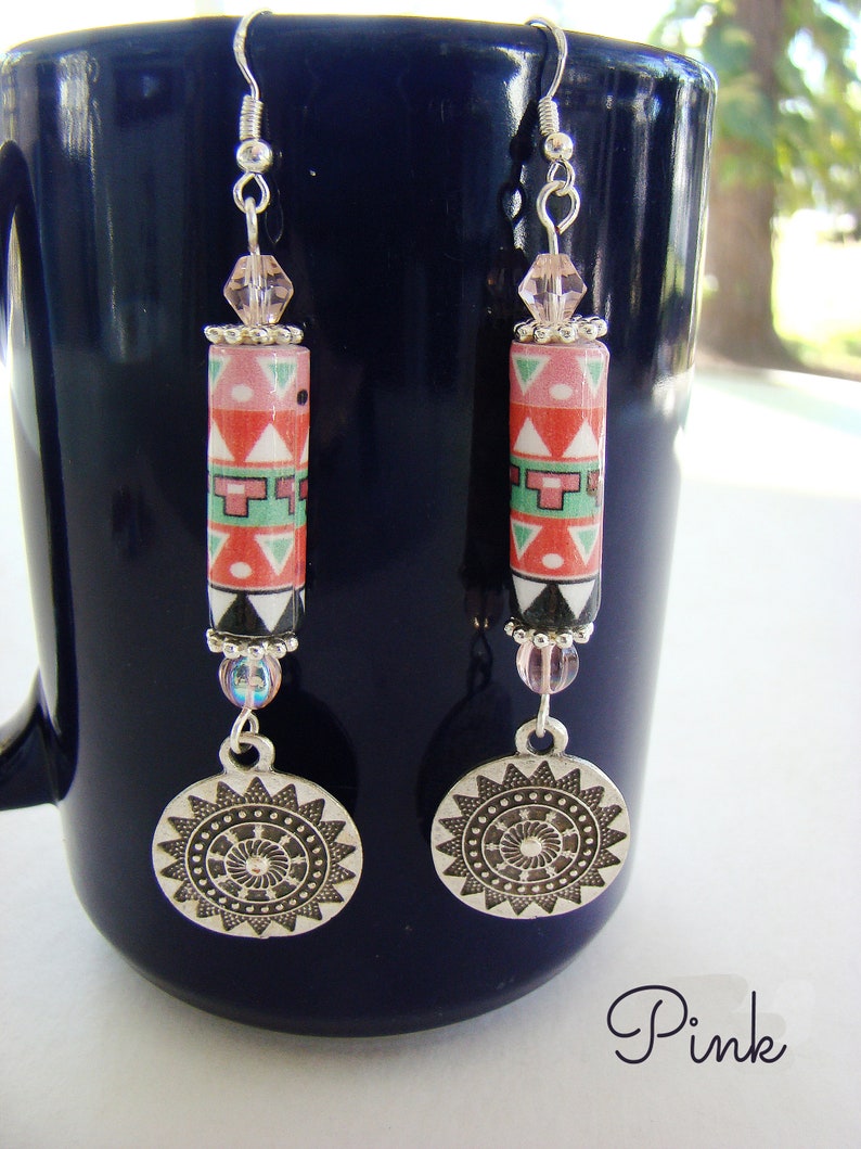Southwest Style Paper Bead Earrings Long Earrings Dangle Earrings Southwest Style Jewelry Beaded Earrings Paper Bead Earrings