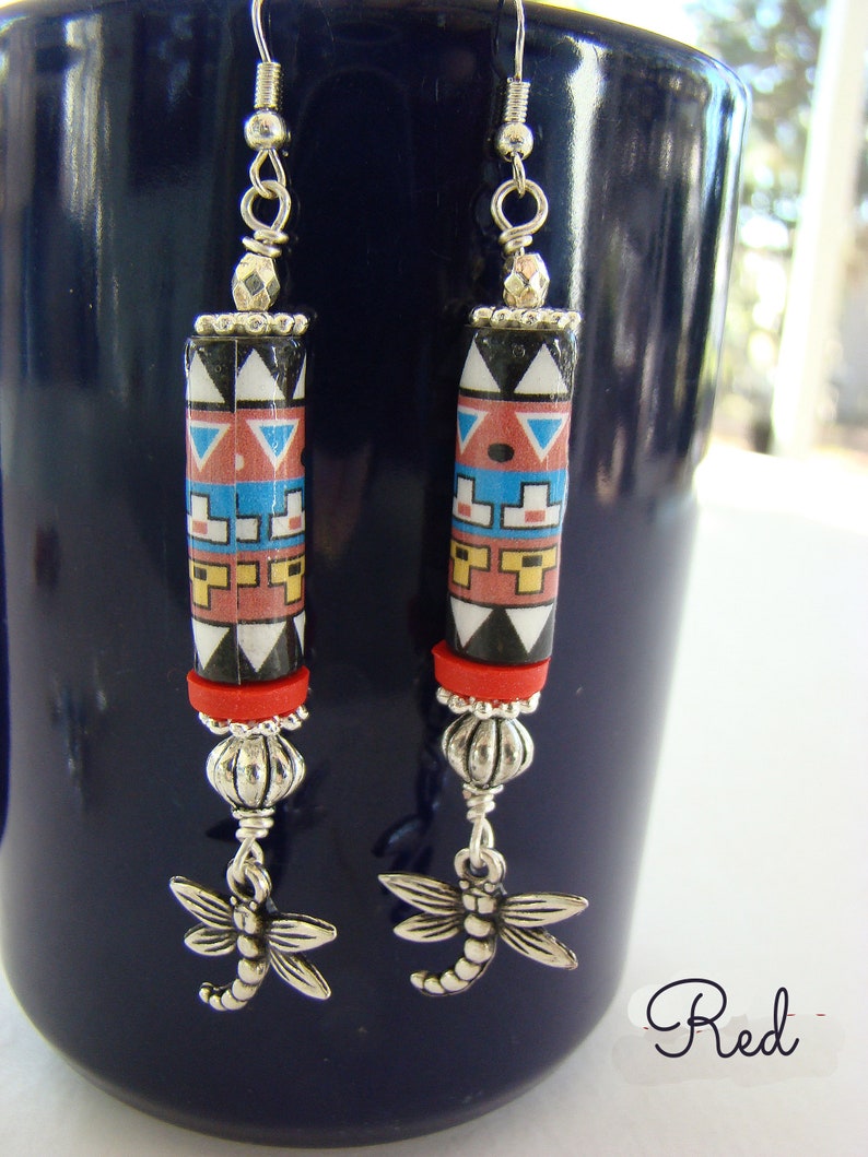 Southwest Style Paper Bead Earrings Long Earrings Dangle Earrings Southwest Style Jewelry Beaded Earrings Paper Bead Earrings