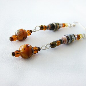 Camouflage Paper Bead Earrings, Handmade Earrings, Long Earrings, Dangle Earring, Drop Earrings, Rust Jewelry, Pierced Earrings