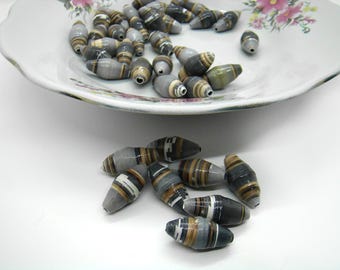 Handmade Rolled Paper Beads: Gray, Brown, White - 1 Inch (25 Beads Bulk