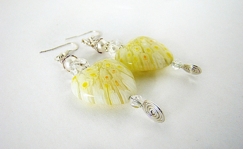 Long Earrings Yellow Heart Earrings Beaded Earrings Dangle Earring Yellow Earrings Pierced Earring Drop Earrings Handmade Earrings