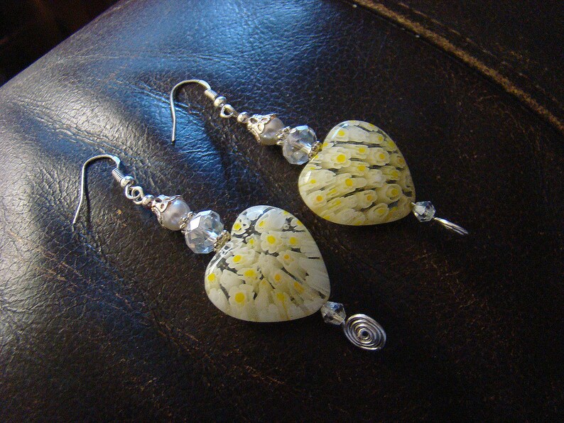 Long Earrings Yellow Heart Earrings Beaded Earrings Dangle Earring Yellow Earrings Pierced Earring Drop Earrings Handmade Earrings