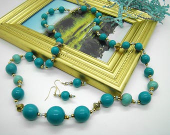 Turquoise Beaded Necklaces, Beaded Necklaces, Clay Necklaces, Clay Jewelry, Vintage Beaded Necklaces, Long Necklace