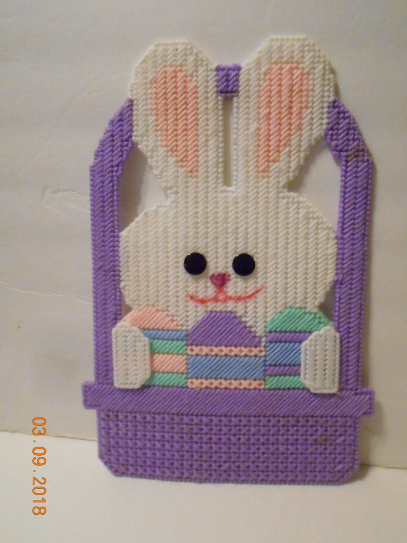 Bunny in Basket Wall hanging plastic canvas Easter | Etsy
